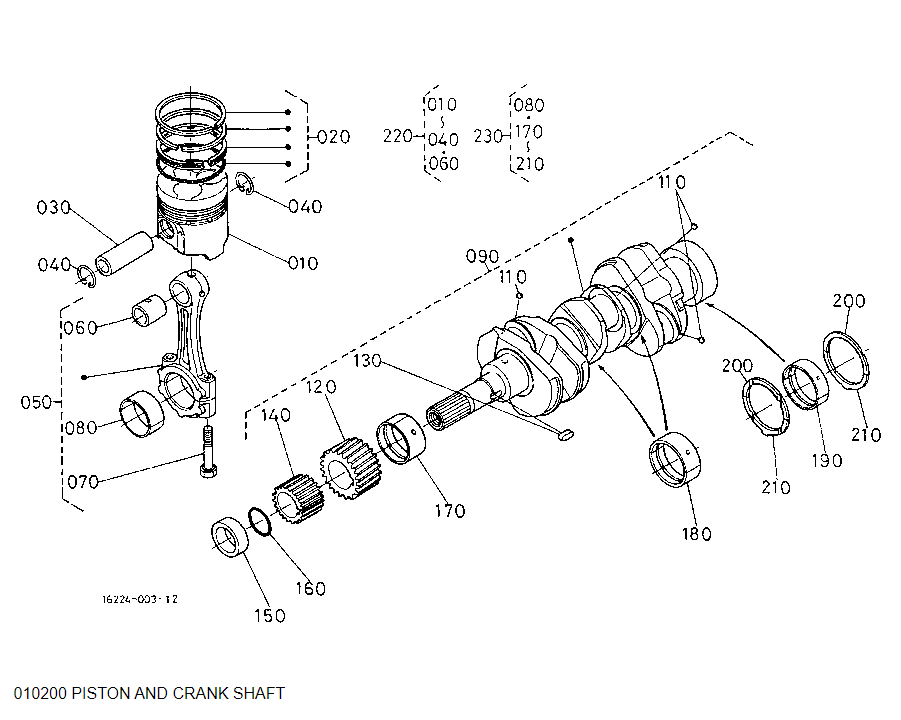H1600-21100 Partes del motor de excavadora con pistón KUBOTA adecuadas para B2910HSD B2400HSD