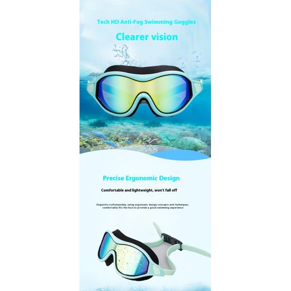 2025 Custom Large Frame Swimming Goggles - Glittering Electroplated - Adult Swimming Goggles - Anti-fog Silicone Swimming Goggles