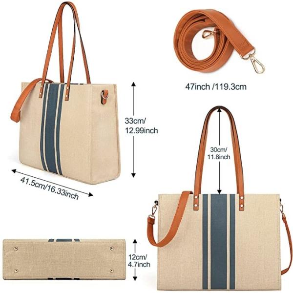 Canvas Work Laptop Tote Bag For Women Casual Travel 16.33x4.7x12.99