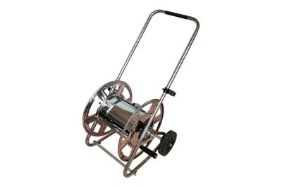 Stainless Steel Metal Hose Reel Cart , Garden Hose Reel Trolley Cart With 8 Solid Wheel and Breaker