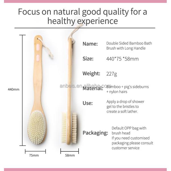 Abeis Sisal Vegan Fibra de Cisne Bristle Seca Escova de Banho de Escova de Escovação para Esfoliação e Massagem