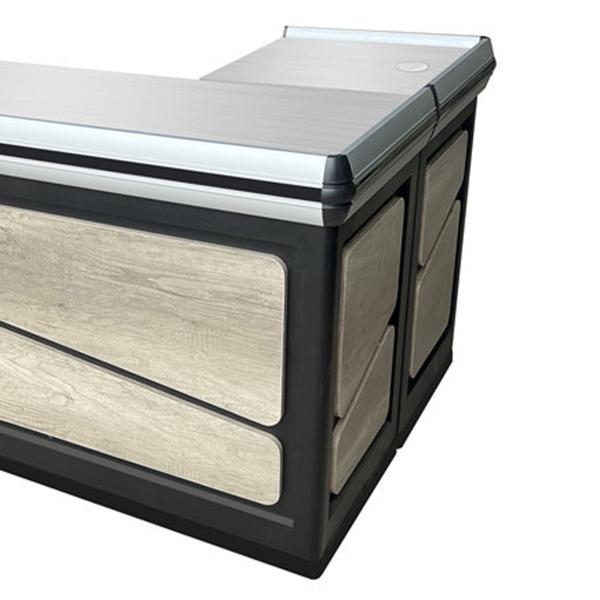 Stainless Steel Supermarket Checkout Counter with Partition Layout and Equipment Linkage for Anti-Corrosion and Efficient Settlement