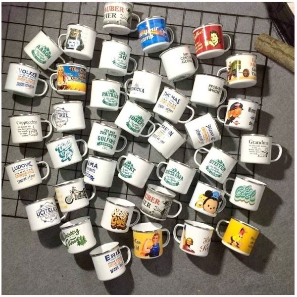 150g 350ml Enamel Coffee Mug Featuring High Temperature Logo Printing Ideal for Camping Hiking Outdoor Travel Activities