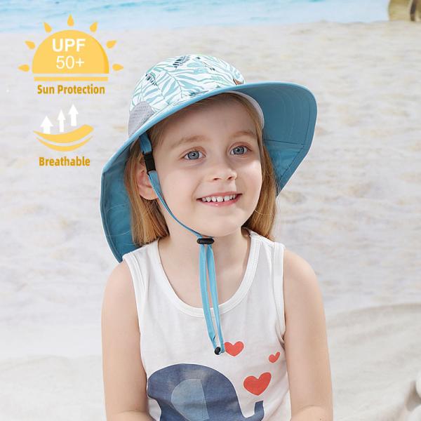 Wide Brim UPF 50+ Mesh Childrens Bucket Hats 55cm With Neck Flap OEM