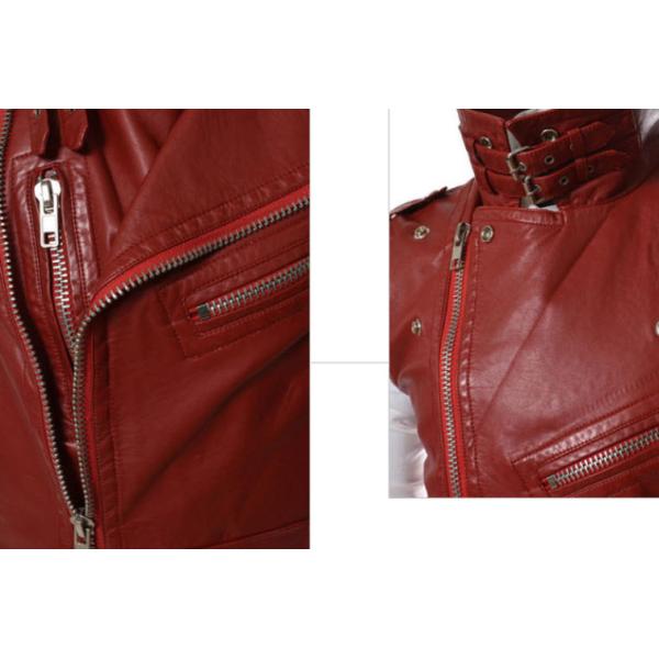 Red Waterproof Side Zipper Mens Leather Biker Vest For Winter Trendy Design