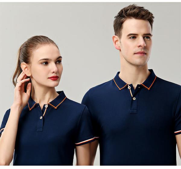 Black Staff Mens Breathable Polo Work Shirts Screen Printing Plain Solid Blue Color