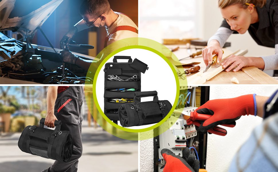 Rolling Tool Bag with 2 Detachable Pouches, Heavy Duty Roll up Tool Bag,Carpenter Tool Bag, Tool Roll Bag,rolling Tool Bag