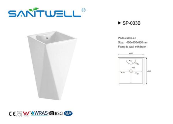 European Style White Toliet Pedestal Wash Basin Fixing To Wall With Back