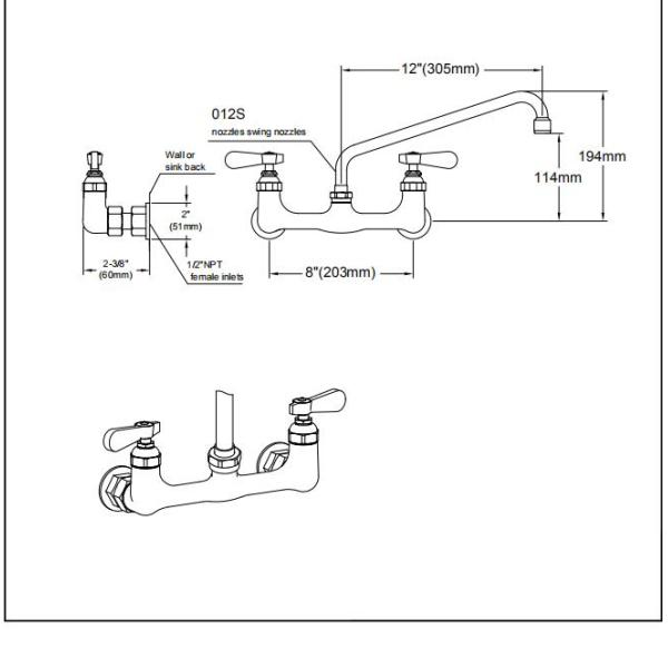 2 Hole Fashion NSF 9814-12 Commercial Sink Faucet