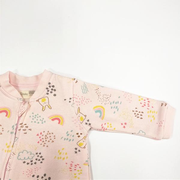 Newborn Bodysuit Baby Clothing Rompers with Zipper and Printing Pattern Knitted Fabric