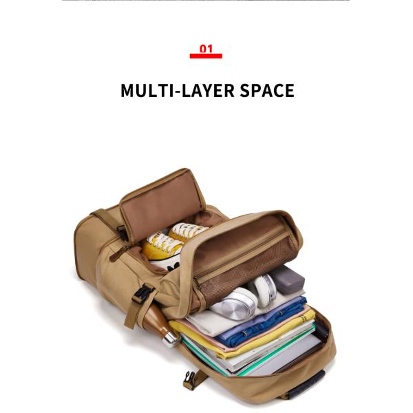 56-77 литров Винтажный холст Ноутбук рюкзак Хаки цвет водонепроницаемость