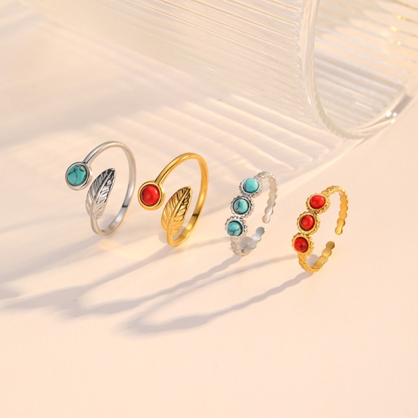 18k Gold Stainless Steel Turquoise Ring Understated Luxury Fashionable Versatile Open Ring Bracelet for Women