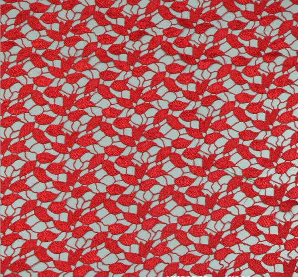 Chemical Lace Red Color Water Soluble Embroidery Fashion fabric for Apparel  Accessories
