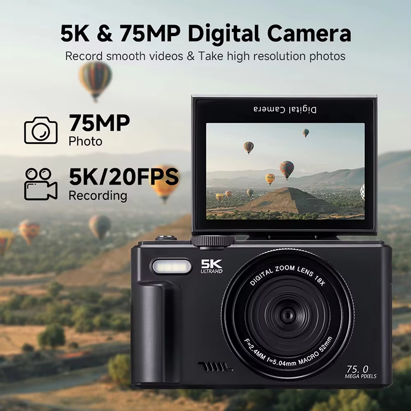 5K HD Travel Vlogging Digital Camera WiFi Flash 180° Rotating Selfie Time Lapse Slow Motion Burst Mode
