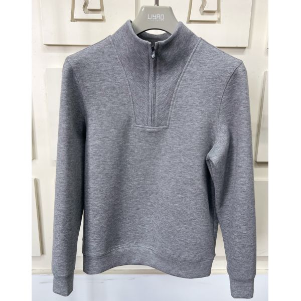 Minimalist Grey Heather Tracksuit Men Quarter Zip Mock Neck Pullover Sweatpants Set Quiet Luxury Cozy Athleisure Outfit Custom