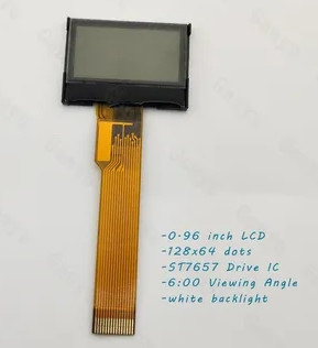 Écran LCD réfléchissant 128x64 15 broches Rétroéclairage blanc Interface SPI