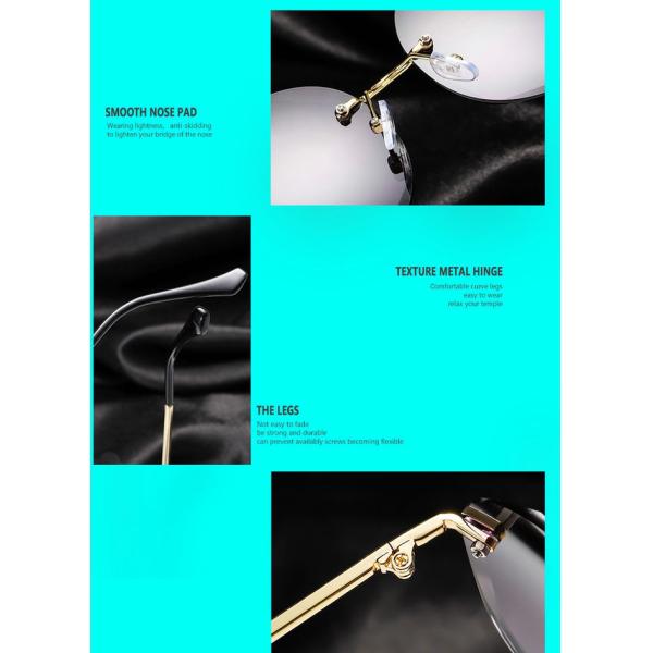 Colorful Gradient Lens Rivets Fashion Rimless Women Sunglasses