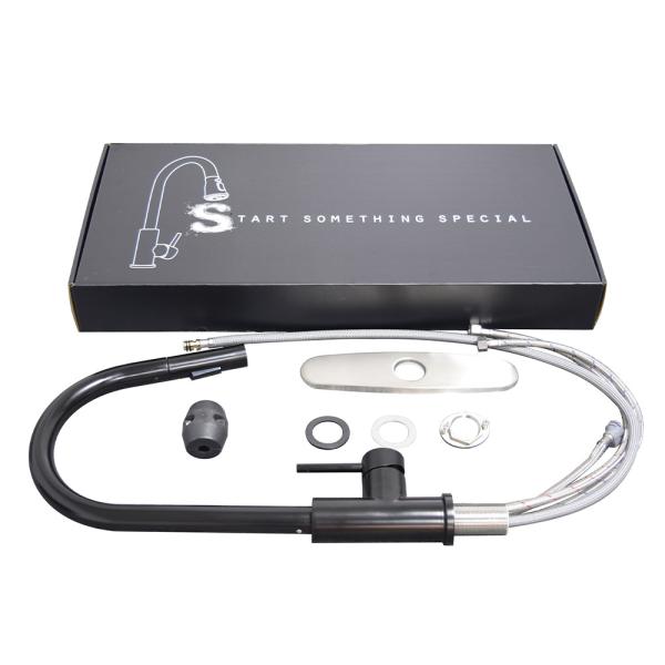 Lead free Matte black long neck kitchen faucet single handle black kitchen faucet with pull out sprayer