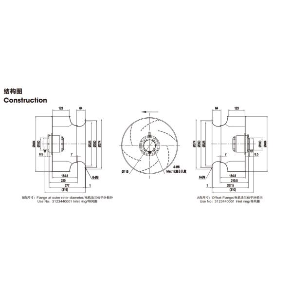 O fã centrífugo trifásico de 6 Polos curvou para trás o fã externo SVG do motor do rotor