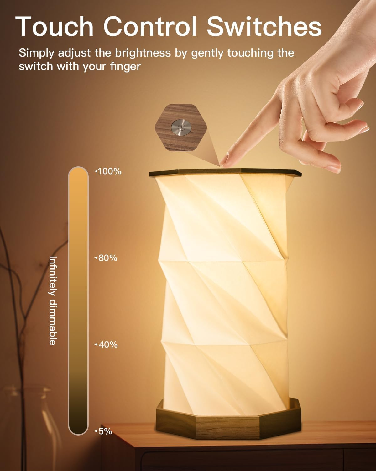 Wooden Pleated Origami Paper Lamp Round 700mah OEM