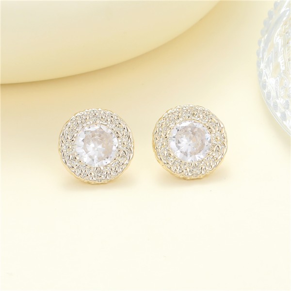 Wholesale 14K Gold Plated Brass Earring Trendy Inlaid Zircon Heart Square Round Shape Stud Earrings for Women