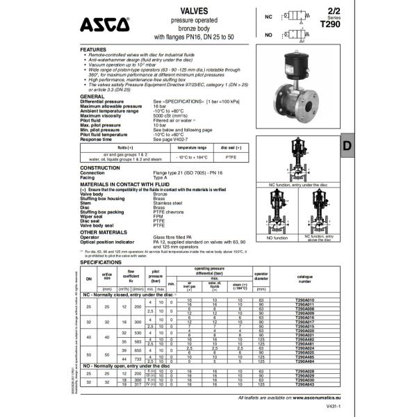 ASCO T290 Air Control Angle Seat Valve Anti Waterhammer For Food And Beverage Industry