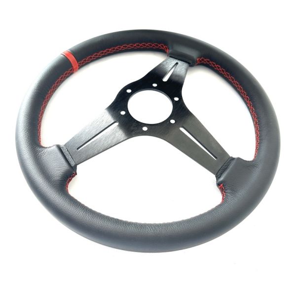 Microfiber Leather 330mm Deep Dish Steering Wheel 6061 Aluminum Red Stitching