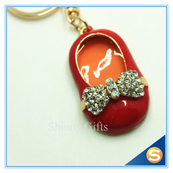 3D Cute Little Shoe Shape Rhinestone Zince Alloy Meta Keychain Rhinestone Bag Purse Key Ring Chain