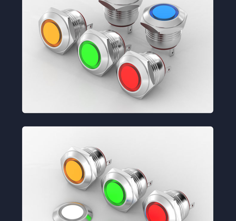 16MM Metal LED Indicator Light, High Bright 5 Colors Red Green Yellow Blue White 2 Pin Welding Foot 6V 12V 24V 220V