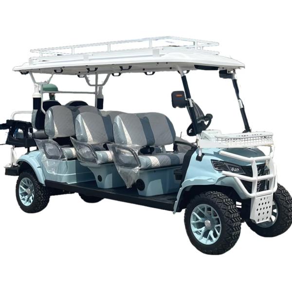 8 Seater Electric Golf Cart White Light Blue Contrast Stitching Custom Model