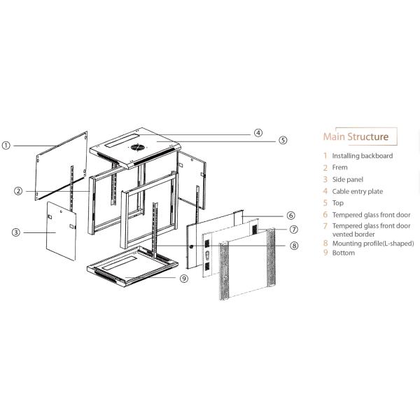 Good Quality 19 Inch 9U Wall Mount Rack Enclosure Server Cabinet With Locking Glass Door