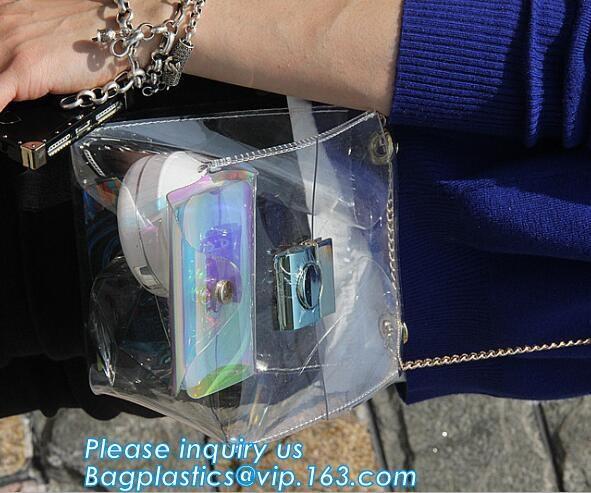shoulder clear pvc chain hand bag for purses handbags, Metallic Transparent PVC Beach Handbags Shoulder Bags, Chain Cros