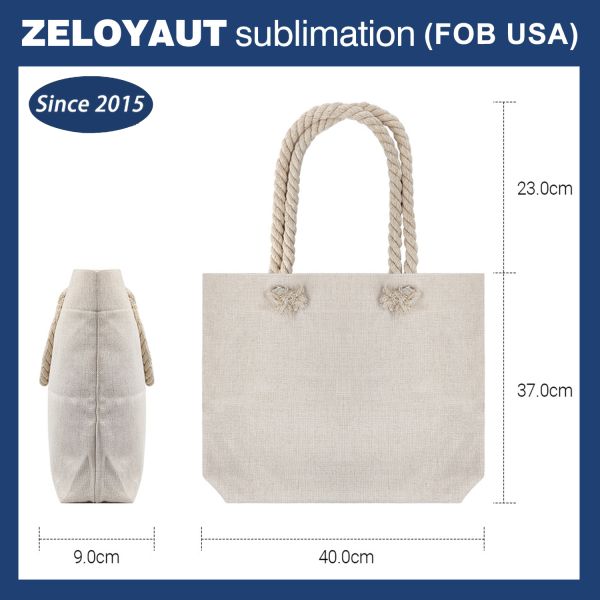 Wholesale Sublimation Blanks High Quality Hot Sales Sublimation Twine Knot Straps Flax Beach Tote Bag Custom Shopping Handbag