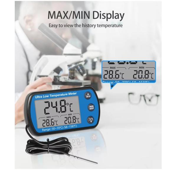 DTH-130 LCD Display -50℃～70℃ Digital Wall Refrigerator Thermometer Ultra Low Temperature Meter For Fridge Freezer Cold Chain Transportation