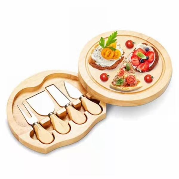 Small Bamboo Meat Charcuterie Cheese Board with Knives Custom Logo Round Pizza Stands