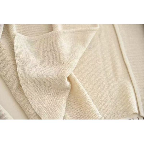 Creamy & Black Sheer Knit Overlap Top - Cozy Vibe Long Sleeve