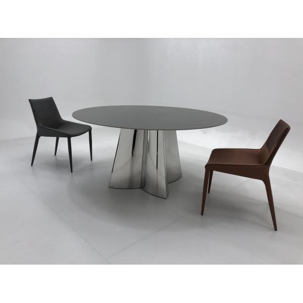 Маленькая 6-местная итальянская столовая Нержавеющая сталь нога Керамическая плитка или мраморный верхний обеденный стол