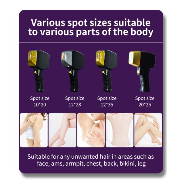 10mm*20mm/12mm*28mm/12mm*35mm Spot Size Vertical 808nm Diode Laser Hair Removal Device