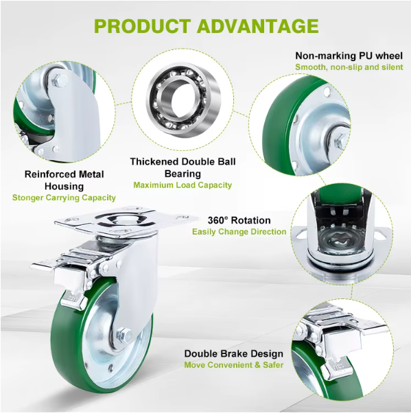 Industrial Steel Rim Cast PU Caster Wheels Heavy Duty Polyurethane Casters Shock Absorbing