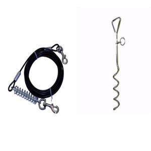 Galvanized Steel Dog Tie Out Cable with 15 Feet Length and Rust Resistant Stake