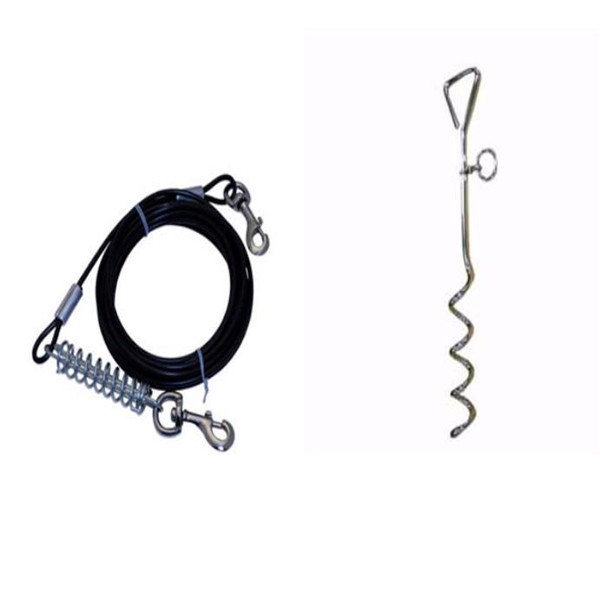 Galvanized Steel Dog Tie Out Cable with 15 Feet Length and Rust Resistant Stake for Secure Pet Tethering