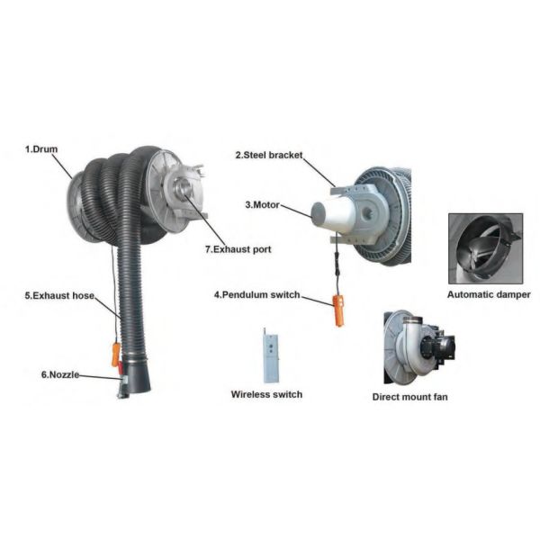 Electric Exhaust Hose Reel High Temperature Retractable Vehicle Fume Extraction System