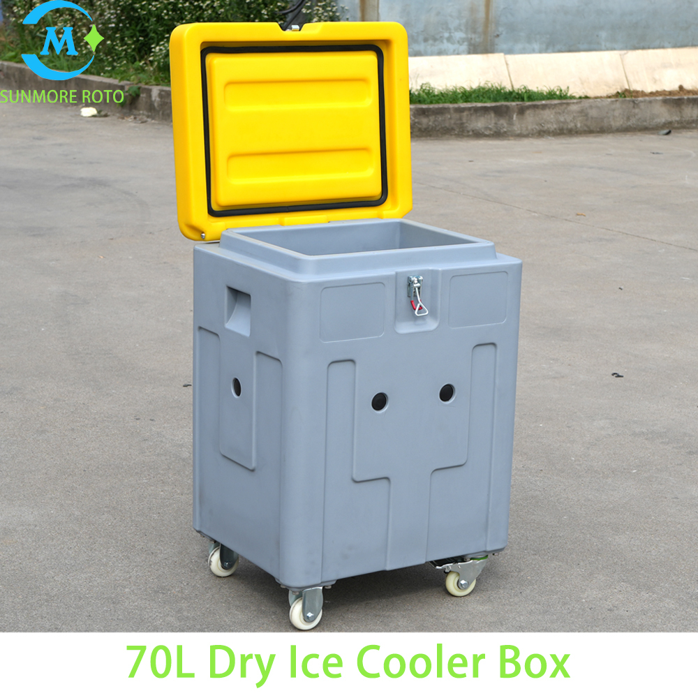 SUNMORE ROTO 70L Rotomolded Dry Ice Cooler Box, Portable Insulated Dry Ice Storage Container With Casters For Cold Chain Transportation