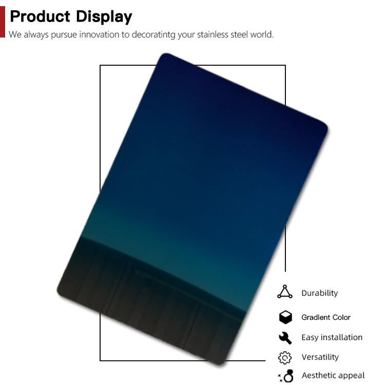 Mirror SS Sheet,Grade 304 No.8 Mirror Finish Stainless Steel Sheet In PVD Klein Blue Gradient Color Coating