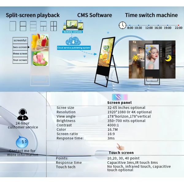 CH Floor Standing Lcd Digital Signage 43 49 55 65 Inch Vertical Poster Advertising Touch Smart Interactive Display Screen Totem