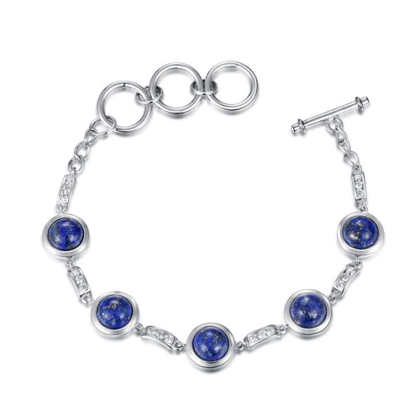 Birthstones 925 Sterling Silver Bracelet Round Lapis Lazuli Bracelet