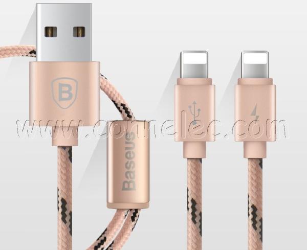 Brand new and original BASEUS 2 in 1 Iphone lightning USB cable with package, BASEUS USB cable