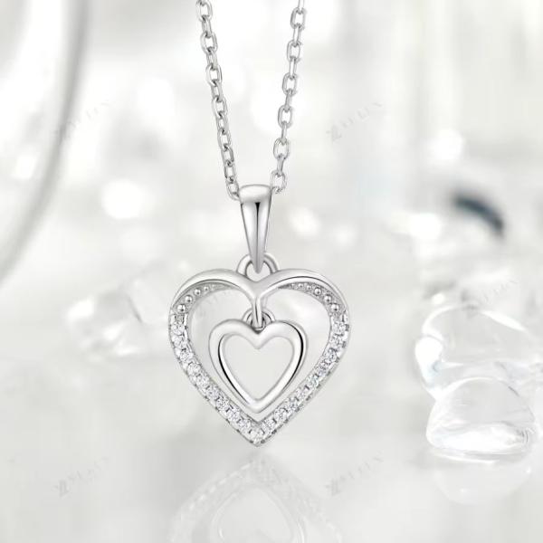 YASVITTI 925 Sterling Silver Double Hollow CZ Stone Diamond Jewelry Custom Large Mini Heart Shaped Pendant Necklace
