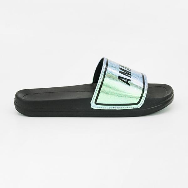 Lady OEM Slip Resistant Black Flat Slide Sandals For Summer