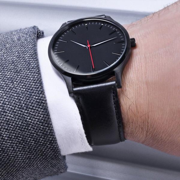 Matte Mens Stainless Steel Black Watch Leather Band Thickness 7m